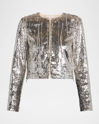 Ramy Brook Sapphire Cropped Sequin Jacket