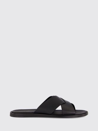 Orlebar Brown Ciabatte slide in pelle liscia con suola in cuoio