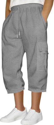 Generic Mens Cargo Sweatpants Casual Hiking Capri Pants Joggers Athletic Cropped Trousers Loose Fit Straight Leg Capris for Men Elasticated Waist Drawstring P