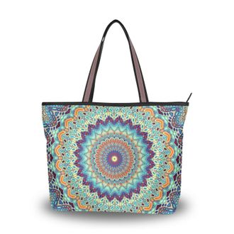 Alaza Large Tote Bag, Women Shoulder Bag Big Capacity Casual Handbags, Mandala Shopping Tote Bag with Pockets Zip,L