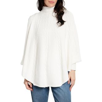 Saachi Batwing Sleeve Cable Knit Poncho Sweater in White at Nordstrom Rack