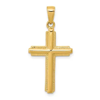 Diamond2Deal 14k Yellow Gold Cross with Striped Border Pendant