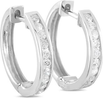 Luxury Bazaar Orecchini a cerchio in oro bianco 14 carati con diamanti - Argento