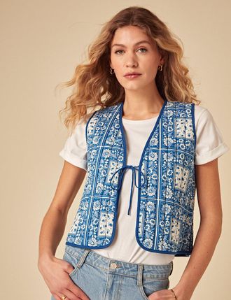 Nobody's Child Blue Floral Print Quilted Gilet