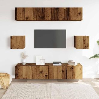 Berkfield Home Classic 6 Piece TV Cabinet Set Wall-mounted Old Wood Engineered Wood in Brown