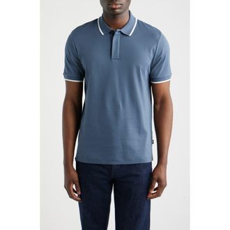 BOSS Parlay Tipped Cotton Polo in Open Blue at Nordstrom, Size Xx-Large