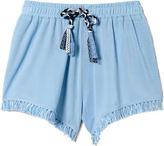 Twin-Set plaited-lace fringe shorts - Blue