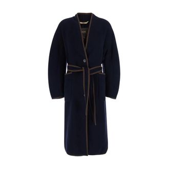 Bazar Deluxe Jas met borduursel op de rug - Dames - Jas met riem - Blauw - XS - Jassen