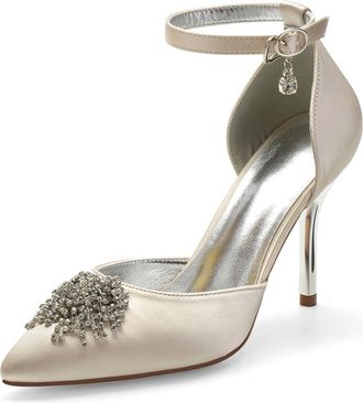 Miyoopark Wedding Shoes for Bride Ankle Strap Evening Pumps for Women M527 Champagne UK 5.5