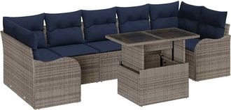 vidaXL Conjunto De Sof&aacute; De Jard&iacute;n 8 Uds. Gris Y Marino Rat&aacute;n Sint&eacute;tico Vidaxl