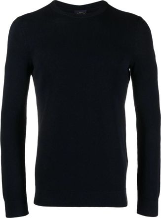 Paul & Shark Rondgebreide Trui met Ronde Hals - Heren - Ronde hals truien - Blauw - XL - Katoen - Truien & Vesten
