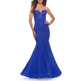 La Femme Rhinestone Mermaid Prom Dress with Sweetheart Neckline in Royal Blue at Nordstrom, Size 00