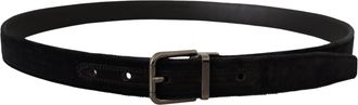 Dolce & Gabbana Mens Black Velvet Silver Tone Logo Metal Buckle Belt Leather