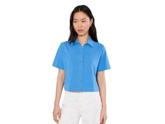 Lilla P Elbow Sleeve Button Down T-Shirts Womens Clothing Regatta : SM, Cotton