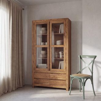 Maisons du monde Vitrina de 2 puertas de cristal y 4 cajones en sheesham macizo