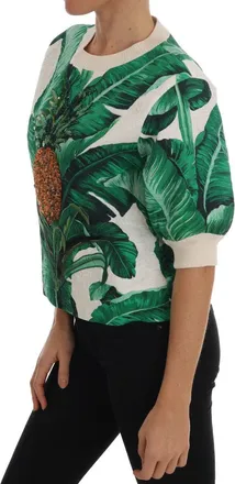 Dolce & Gabbana Womens Pineapple Banana Sequins Crewneck Sweater Cotton Clothing
