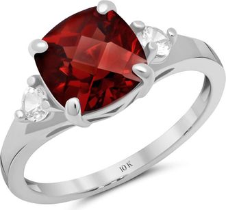 MAX + STONE 10k Yellow or White Gold Cushion Cut Gemstone Three Stone Ring