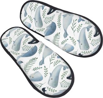 Generic Camping Slippers Whales And Plush Lined Fuzzy Slippers Non Slip Sleepers Autumn House Shoes For Indoor Women & Men L