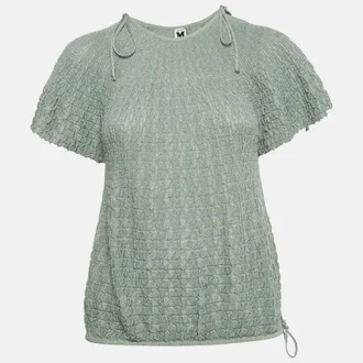 M Missoni Green Textured Lurex Knit Top