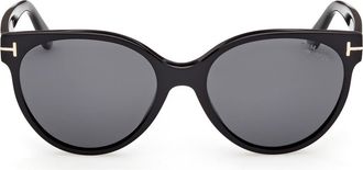Tom Ford Tallulah 56mm Polarized Round Sunglasses in Black /Polarized Smoke Lens at Nordstrom