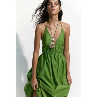 H&M Poplin halterneck dress in Green at Nordstrom, Size Xx-Large