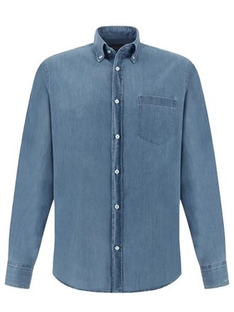 Paul & Shark Blue Button Down Faded Denim Shirt