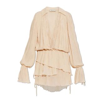 Blumarine Short Dresses, female, Beige, Size: XS Pleated Dress with Lace Inserts