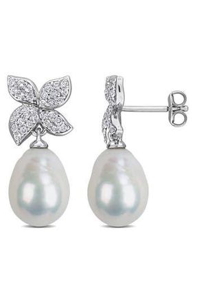 Delmar 9-10mm Cultured Freshwater Pearl & White Topaz Drop Earrings at Nordstrom Rack