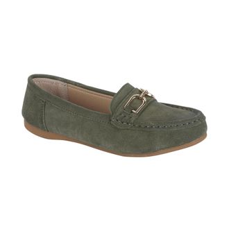 Jo & Joe Womens Suede Comfort Loafers with Gold Buckle - Cushioned Slip-On Casual Flats for Everyday Wear Sizes 4-8 (Khaki, UK Footwear Size System, Adult, Wom