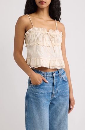 Mango Ramo Ruffle Lace Top in Ecru at Nordstrom, Size Medium