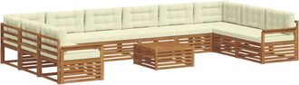 vidaXL Juegos De Sof&aacute;s 11 Uds. Natural Y Crema Madera De Acacia S&oacute;lida Vidaxl
