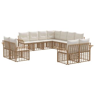 vidaXL Conjunto De Sof&aacute;s De Exterior 11 Pcs Natural Y Crema Poli&eacute;ster Vidaxl