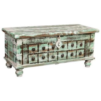 Wanderlust Deco Ba&uacute;l De Madera Artesanal Verde 98x42x45h Cm