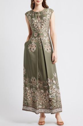 Vince Camuto Placed Print Satin Gown in Light Sage at Nordstrom, Size 0
