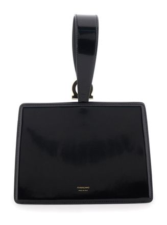 Ferragamo Womens Clutch Bag, Black Leather Calf Bags