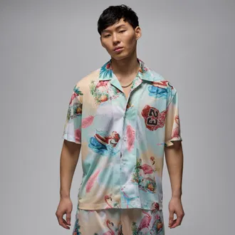 Nike Jordan Mens Jordan Essentials Printed Camp Top in White | IB3007-133