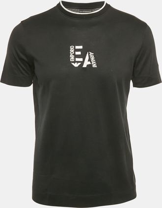 Emporio Armani Black Embroidered Logo Cotton Crewneck T-Shirt