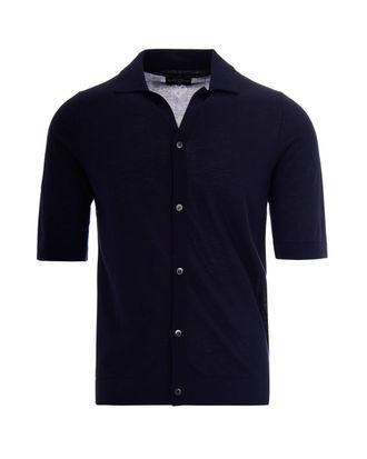 Ballantyne Short-Sleeved Navy Button-Up Shirt with Classic Collar