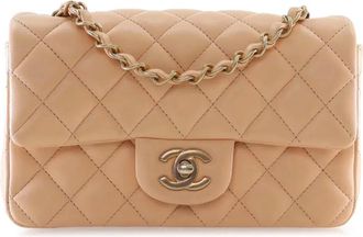 Chanel Borsa a tracolla rettangolare Classic mini in pelle di agnello 2019 - Marrone