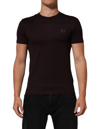 Dolce & Gabbana Brown Logo Plaque Cotton Crew Neck Mens T-shirt