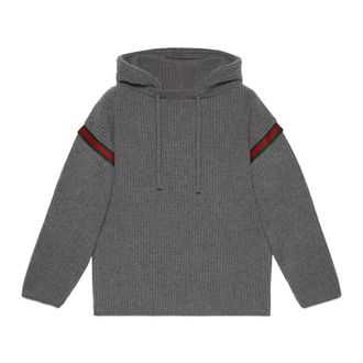 Gucci Knitwear, male, Gray, Size: S Tape Logo Knit Hoodie