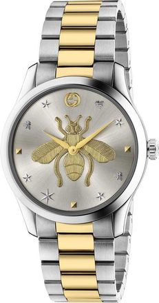 Gucci Womens YA1264131 Ladies G-Timeless Bee Motif 38mm Watch - Silver & Gold - One Size