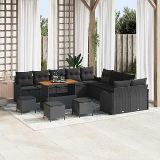 vidaXL Conjunto De Sof&aacute; De Jard&iacute;n 14 Pcs Negro Rat&aacute;n Sint&eacute;tico Vidaxl