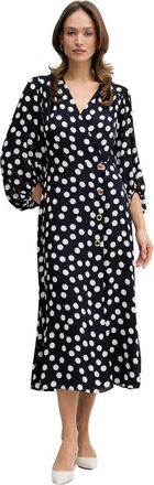 Joseph Ribkoff Jurk met polkadotprint - Dames - Wikkelkleedje - Blauw - XL - Polyester - Kleedjes