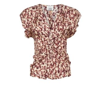 Isabel Marant Isabel Marant, Blouses, female, Brown, Size: XS Floral Jacquard Ruffle Sleeve Top