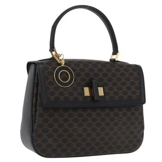 Celine Vintage Convertible Top Handle Bag Macadam Coated Canvas Black Canvas Handbag (Pre-Owned)