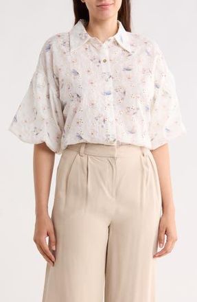 Forgotten Grace Puff Sleeve Print Top in Ivory at Nordstrom Rack, Size X-Large