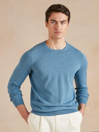 Oliver Brown Lightweight Cotton Cashmere Crew Neck Jumper - Sky Blue