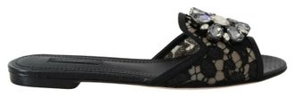 Dolce & Gabbana WoMens Black Taormina Lace Slides Cotton - Size UK 4