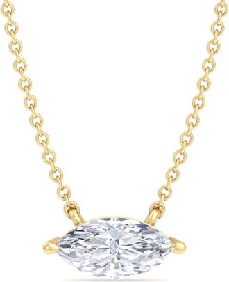 SuperJeweler Marquise Shape Lab Grown Diamond Pendant Necklace in 14K White or Yellow Gold - 1/4 to 7 Carat Total Weight - Classic Solitaire Setting for Women